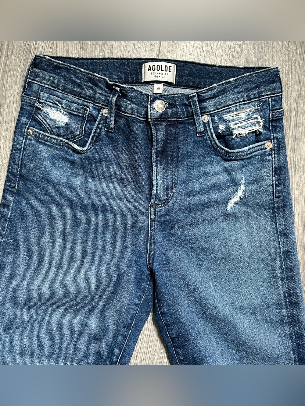 Agolde Distressed Dark Blue Skinny Jeans